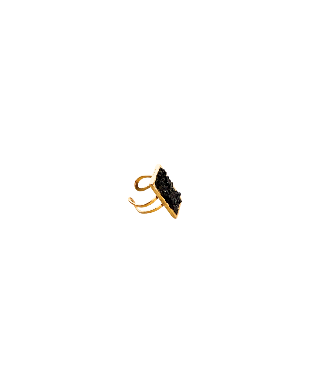 Anillo ajustable rectangular de cristal negro facetado