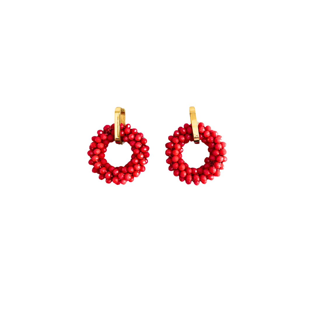 Pendientes de cristal facetado, aros con enganche