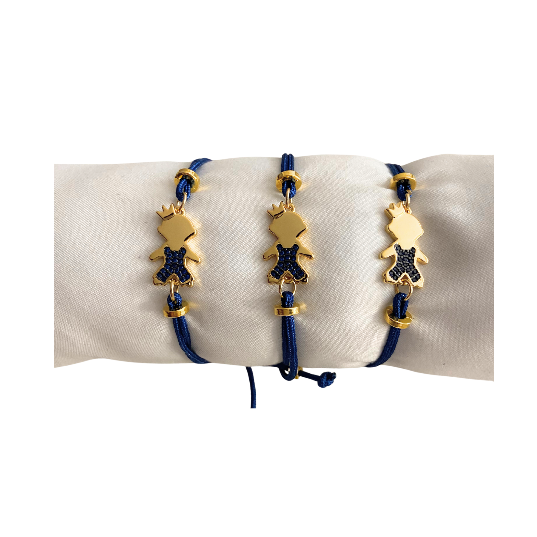 Pulsera de cordón azul marino, ajustable y charm en forma de muñeca