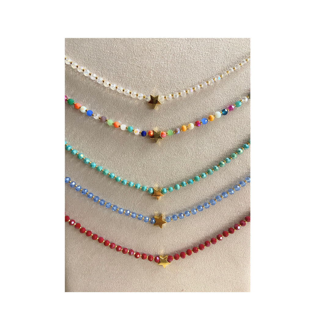 Collar de cristal y estrella dorada