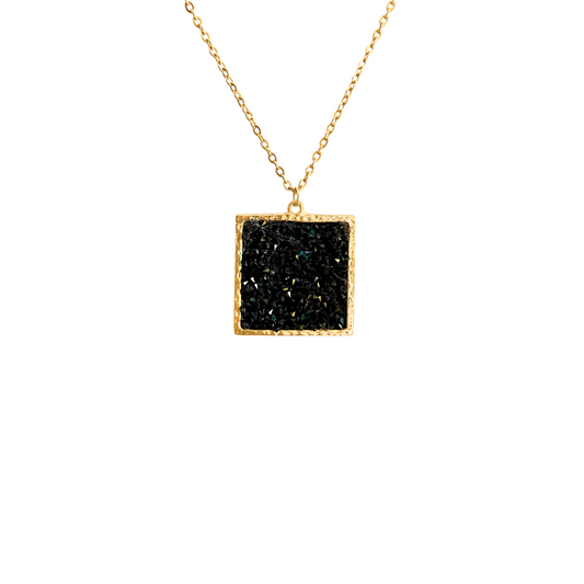 Cadena fina con colgante cuadrado de cristal negro, azabache