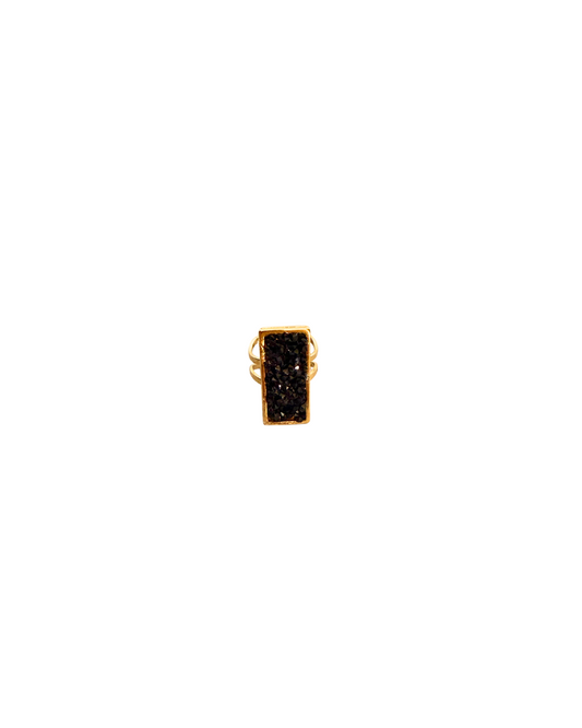 Anillo ajustable de cristal negro facetado