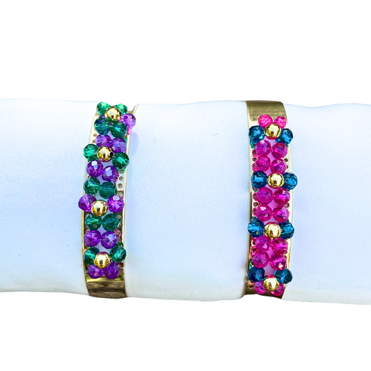 Brazalete de acero inoxidable y cristal facetado