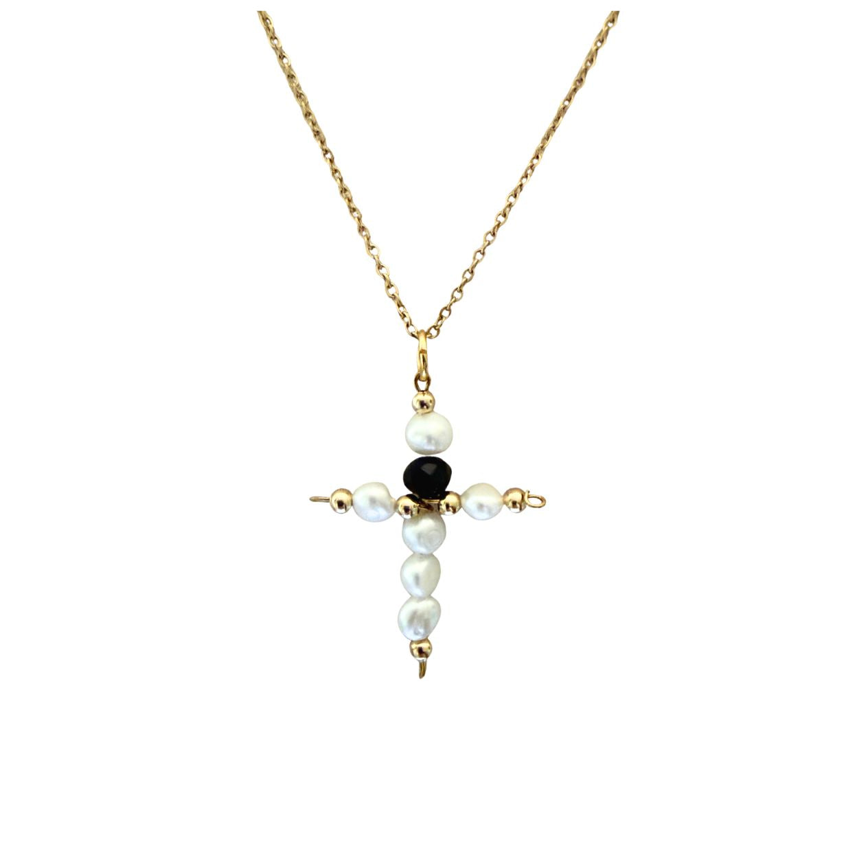 Collar cruz de perlas de agua dulce