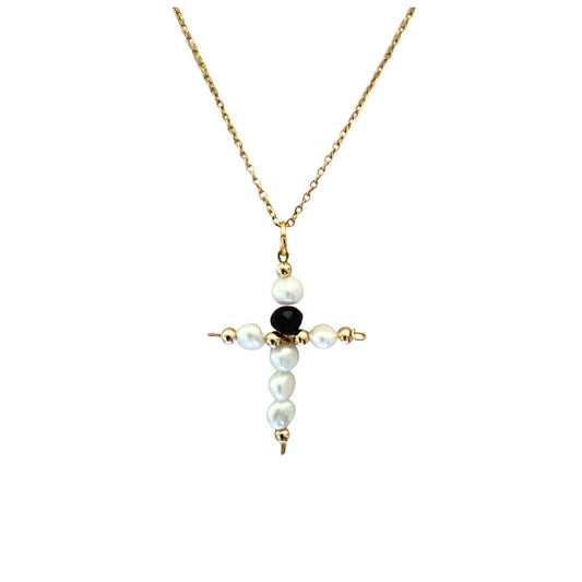 Collar cruz de perlas de agua dulce