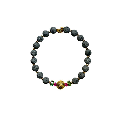 Pulsera de lava natural gris con detalles dorados
