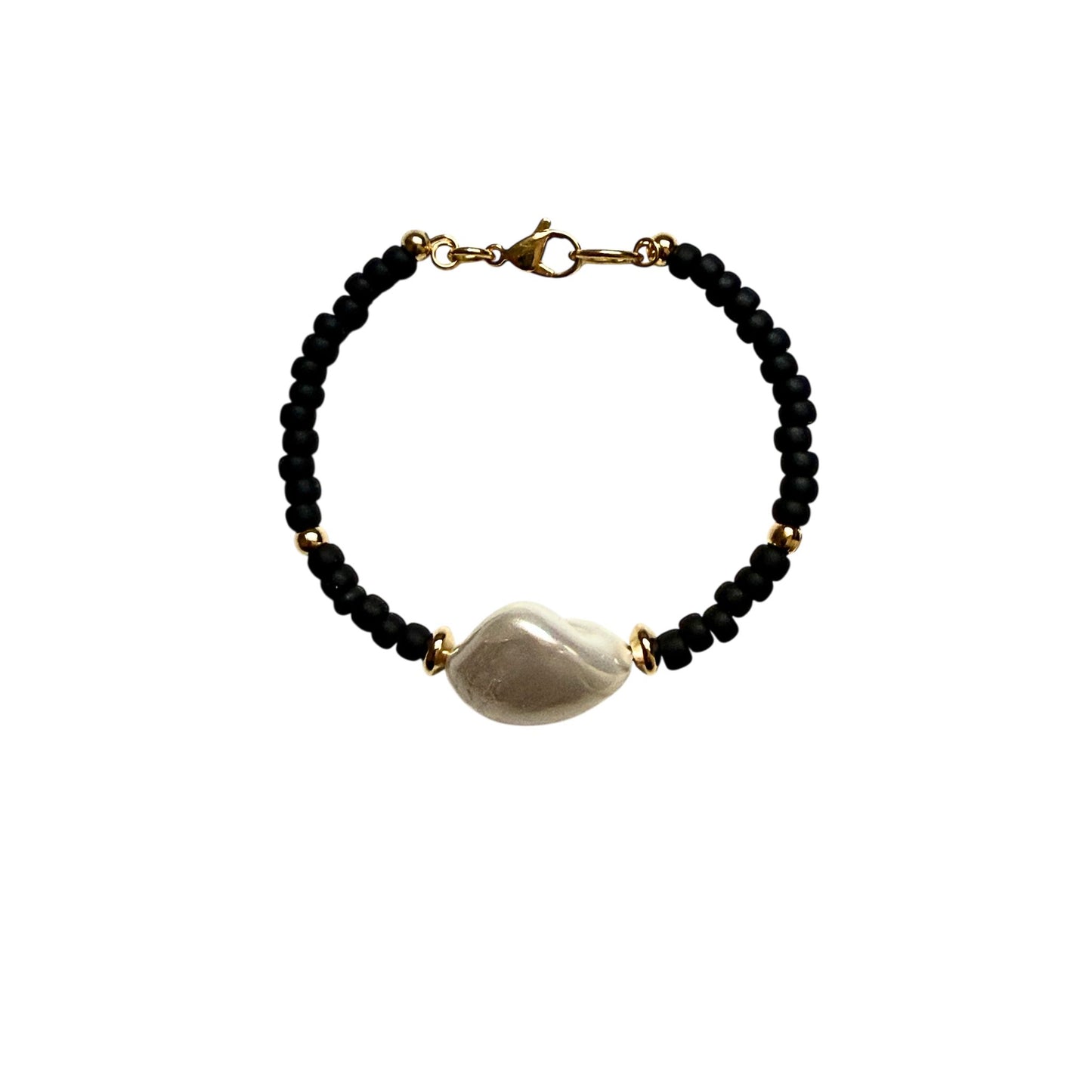 Wire bracelet with mother-of-pearl and matte seed beads