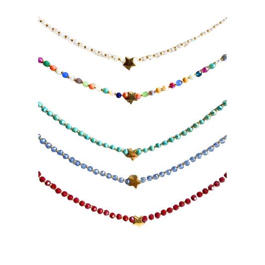 Collar de cristal y estrella dorada