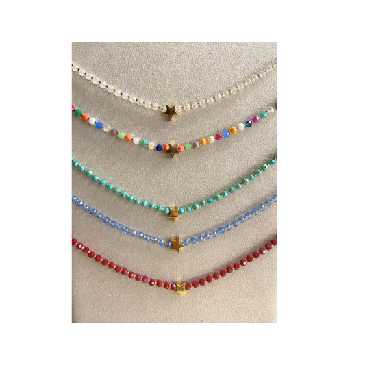 Collar de cristal y estrella dorada