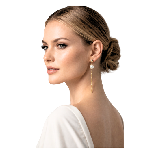 Pendientes largos de perla blanca natural