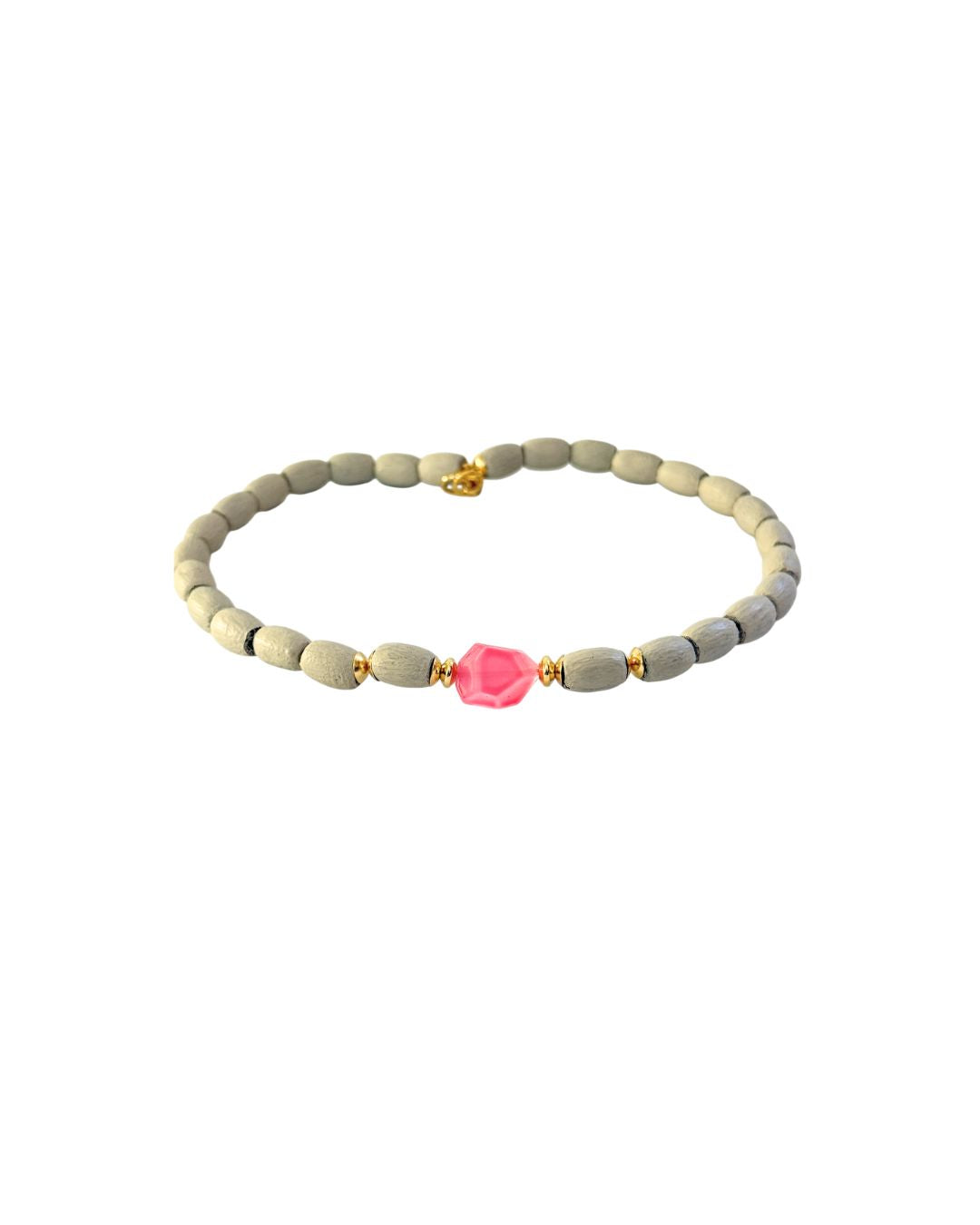 Gargantilla Madera con Piedra Rosa